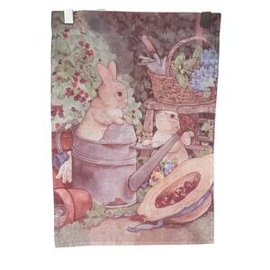 Sandi Gore Evans Garden Flag Bunny Watering 12x18 Multicolor Cottagecore Decor